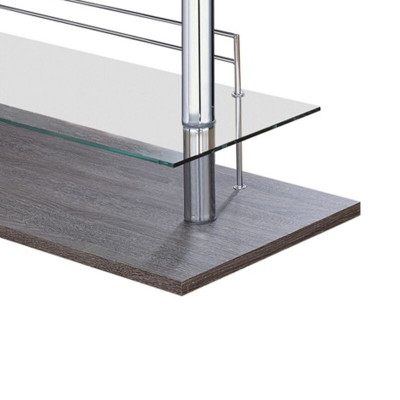 Radiant Rectangular Bar Table with 2 Shelves and Wine Holder, Gray-Benzara