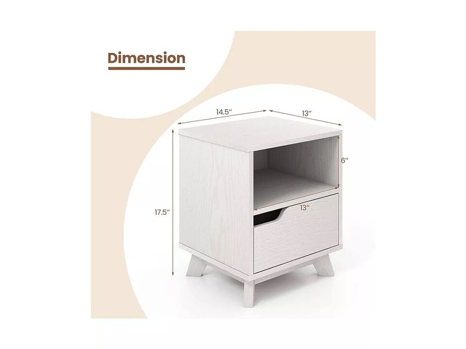 Costway 2 PCS Nightstand Set of 2 Sofa Side End Table with Storage Shelf & Drawer Space-Saving.