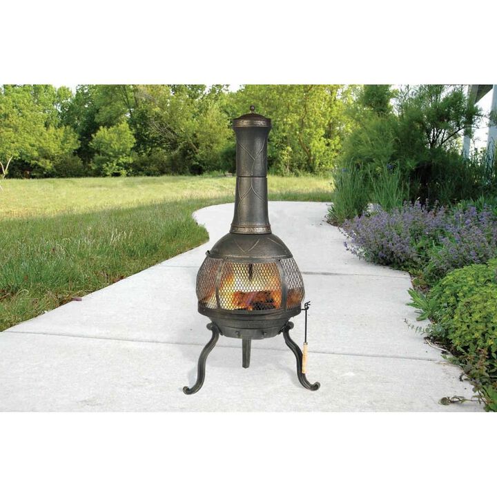 Hivvago Rustic Outdoor Steel Cast Iron Chimenea Wood Fire Pit