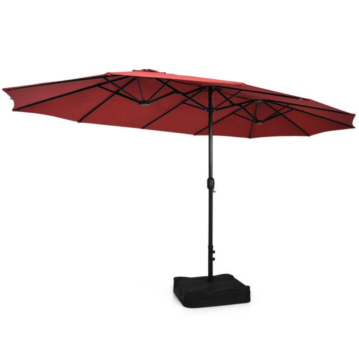 Hivvago 15 Feet Double-Sided Twin Patio Umbrella with Crank and Base