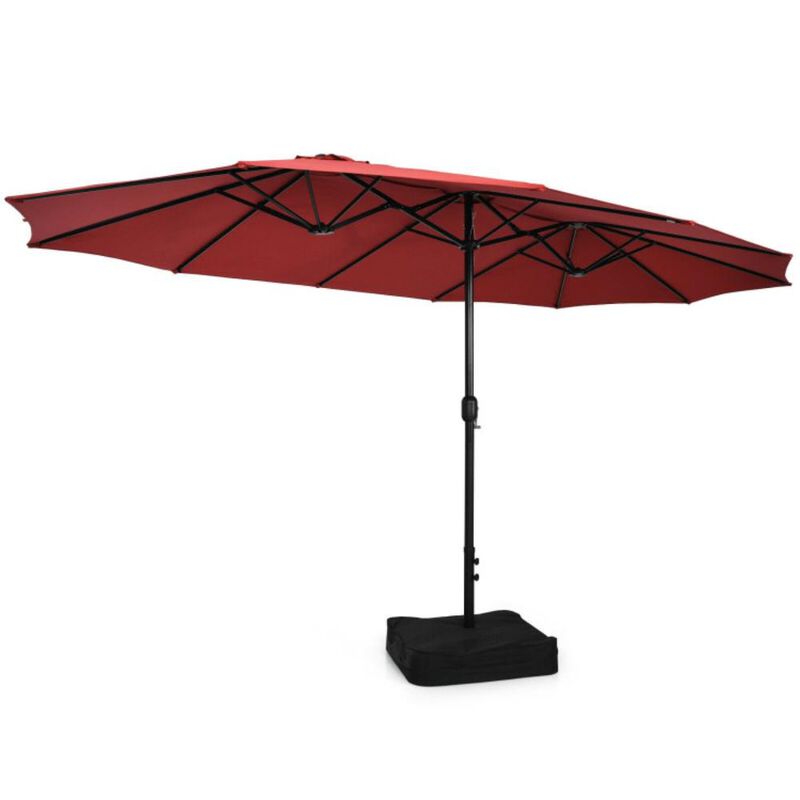 Hivvago 15 Feet Double-Sided Twin Patio Umbrella with Crank and Base