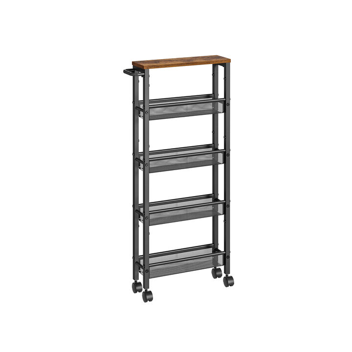 Rolling Utility Cart with Handle - Sturdy Metal Frame for Kitchen, Dining Room, and Home Office