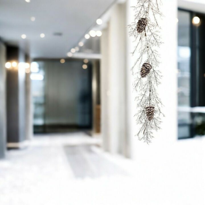 Snowy Iced Twig Garland with Pinecones for Festive Seasonal Accents
