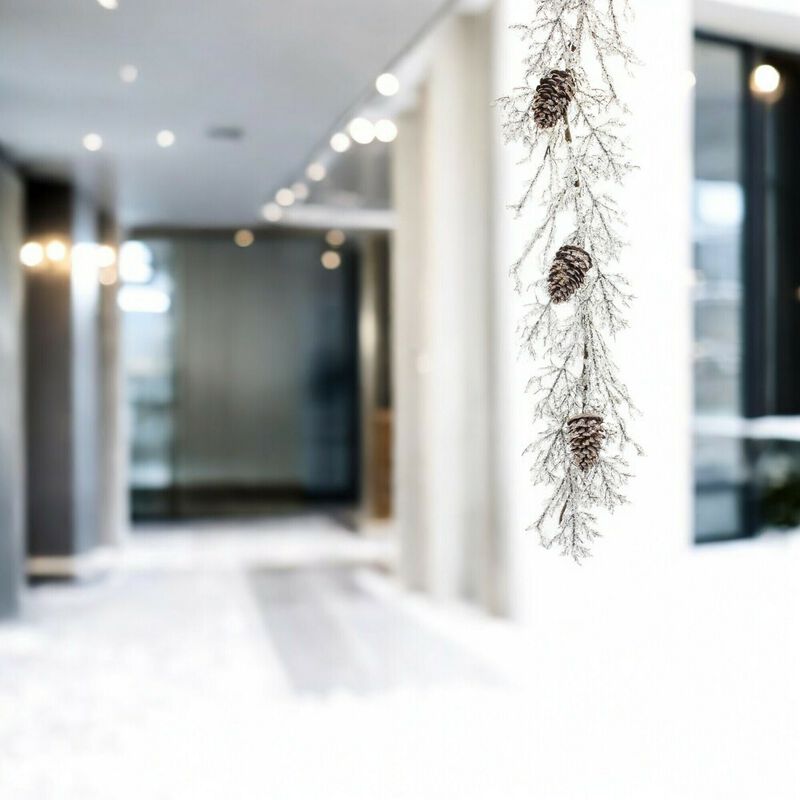 Snowy Iced Twig Garland with Pinecones for Festive Seasonal Accents