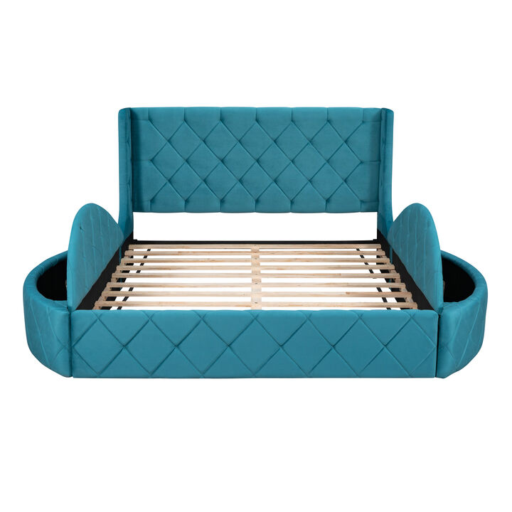 Merax Velvet Upholstered Platform Bed with Storage
