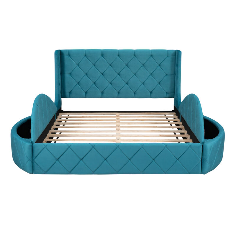 Streamdale Queen Velvet Platform Bed with Headboard & Drawer