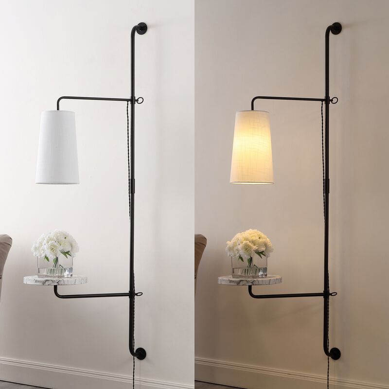 Andre 1-Light Contemporary Industrial Iron Plug-In with Adjustable White Marble Table LED Sconce