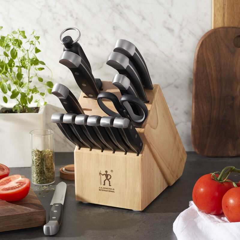 Henckels Statement 15-pc Kitchen Knife Set with Block, Chef Knife, Steak Knife set, Kitchen Knife Sharpener, Light Brown, Stainless Steel