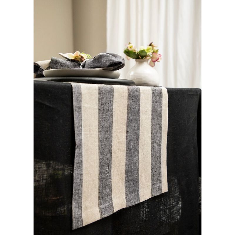 Solino Home 100% Pure Linen Table Runner | Cabana Stripe for Thanksgiving, Christmas