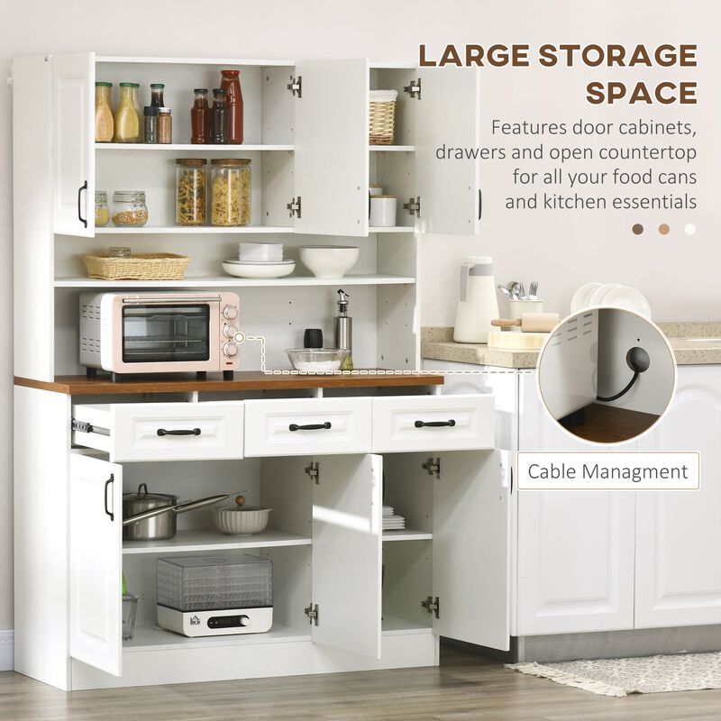 White Kitchen Hutch: 71" Pantry Cabinet with Drawers & Countertop