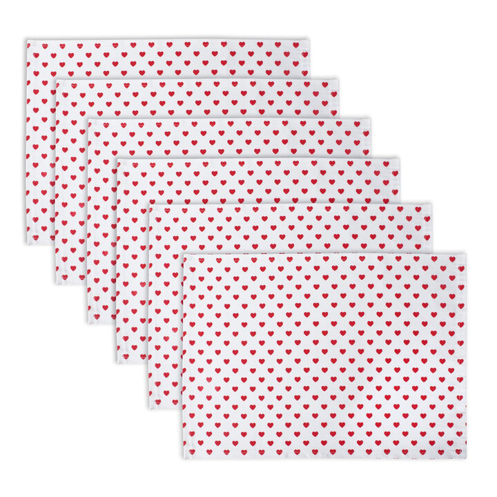 Set of 6 Pink and White Little Hearts Ribbed Rectangular Placemats 19"