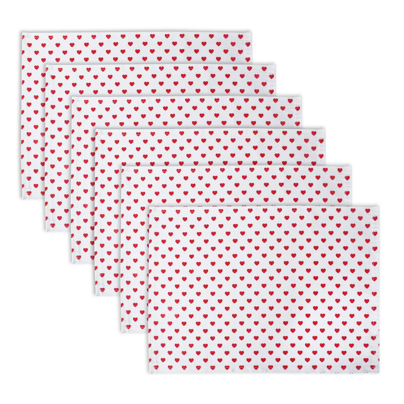 Set of 6 Pink and White Little Hearts Ribbed Rectangular Placemats 19"