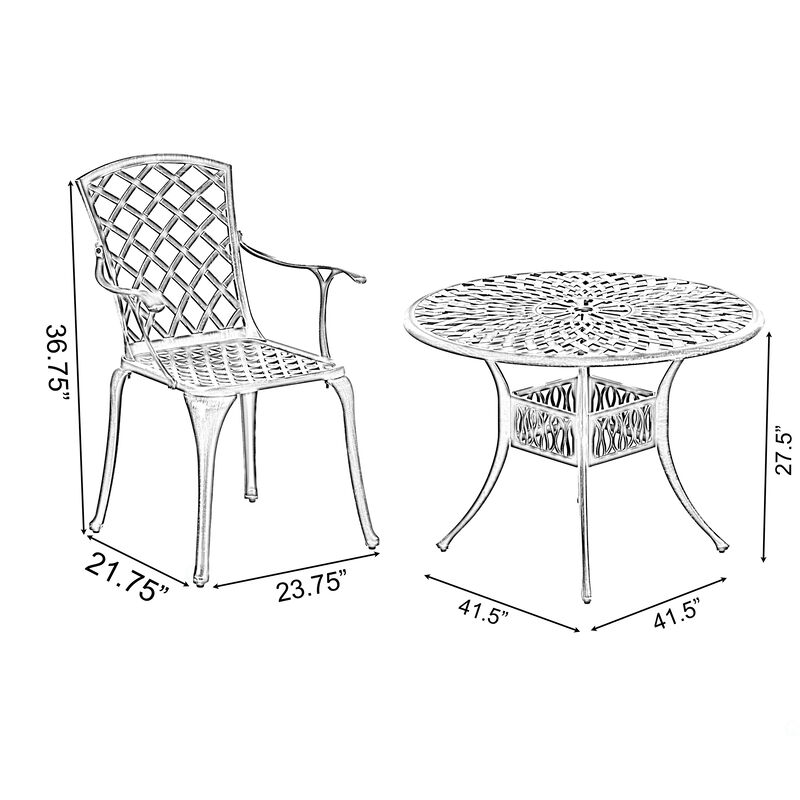 Outdoor and Indoor Bronze Dinning Set 4 Chairs with 1 Table Bistro Patio Cast Aluminum.