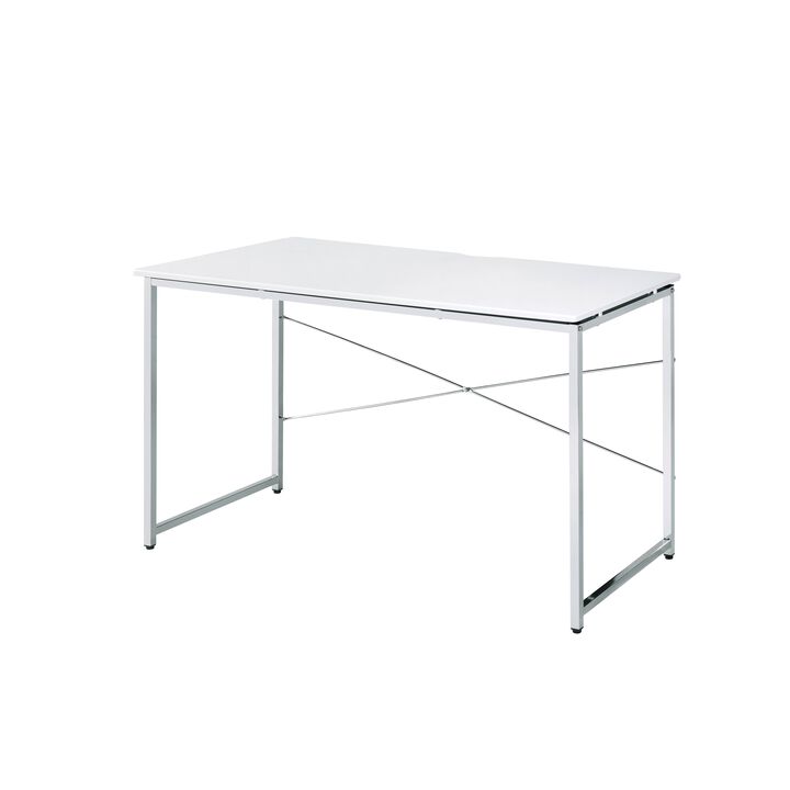 ACME Tennos Writing Desk(Same AC00903), White & Chrome Finish