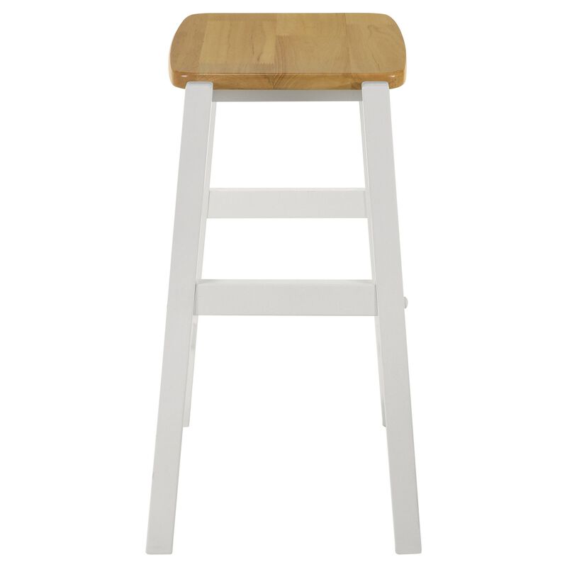 Hoa 24 Inch Counter Height Stool Set of 2, Footrest, White Brown Solid Wood - Benzara