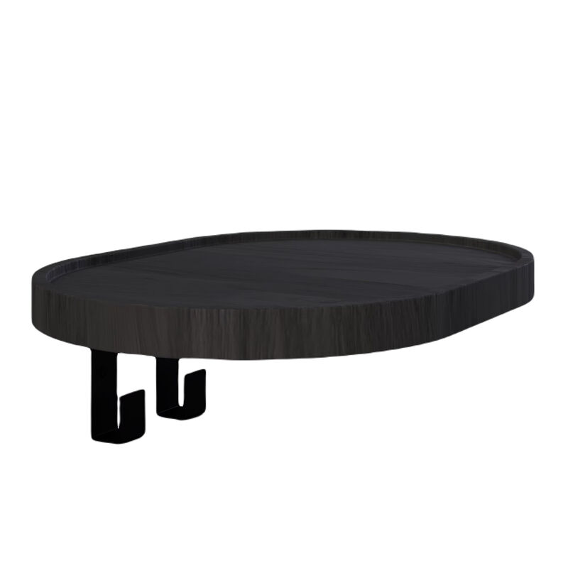 Wall-Mounted Modern Hardwood Coat Rack with a Shelf and Two Metal Hooks Black