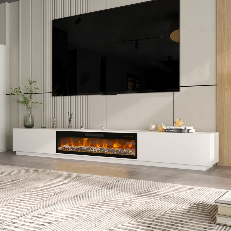 FUFU&GAGA 2-Drawer 1-Shelf TV Cabinet with Electric Fireplace (109.4" W x 15.7" D x 14.9" H), White