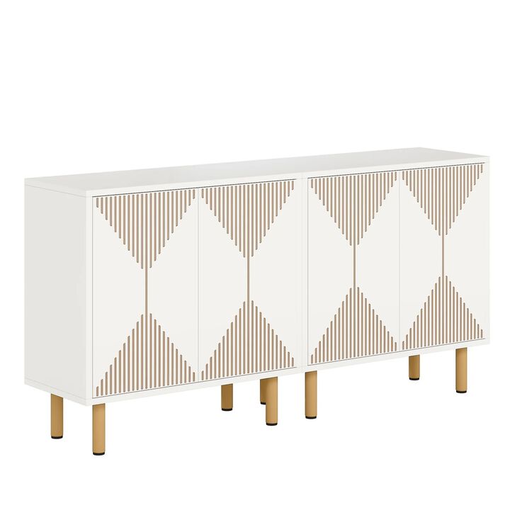 Serving Buffet Cabinet Sideboard Console, 59 Inch 4 Doors, Gold Legs - Benzara