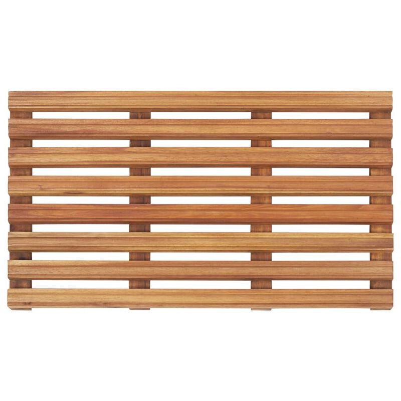 Bath Mats Set of 2, Brown Solid Acacia Wood, Slatted Design, 22x15  - Benzara