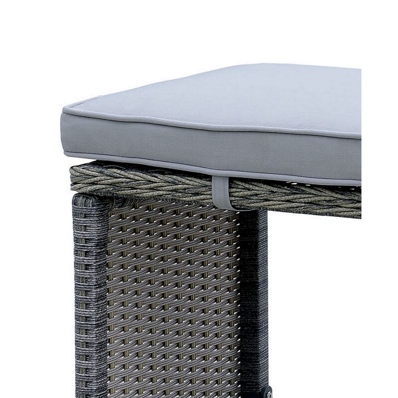 6 Piece Patio Bar Stool In Aluminum Wicker Frame And Padded Fabric Seat, Gray-Benzara