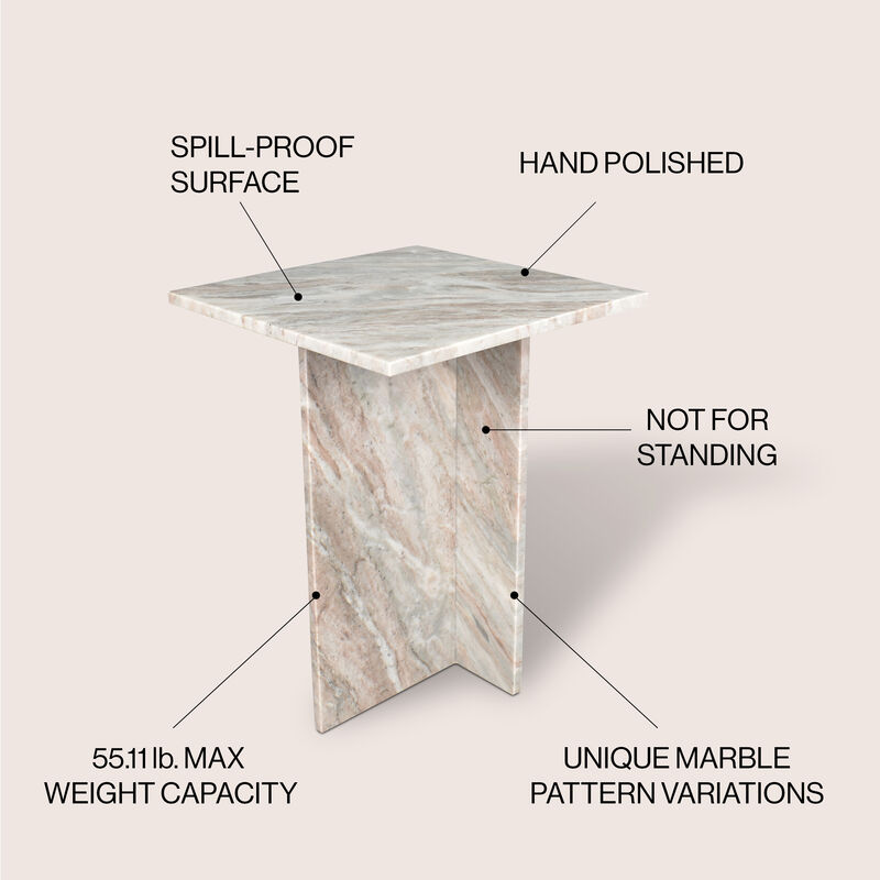 Cecil 14" Contemporary Natural Marble Handmade T-Shaped End Table