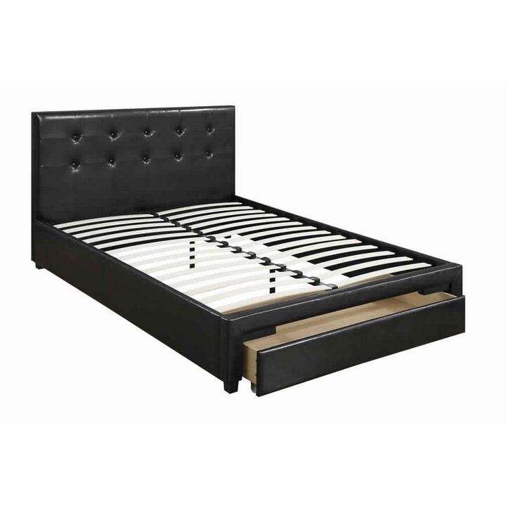 Captivating Queen Bed WithDrawer,Black Pu-Benzara