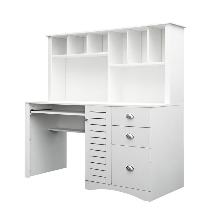 Home Office Computer Desk With Hutch, Antiqued Finish