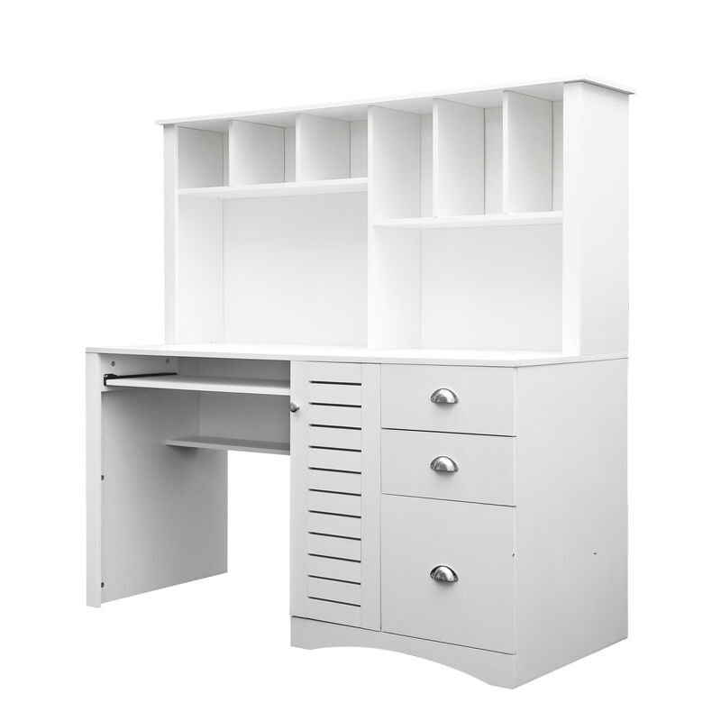 Home Office Computer Desk With Hutch, Antiqued Finish