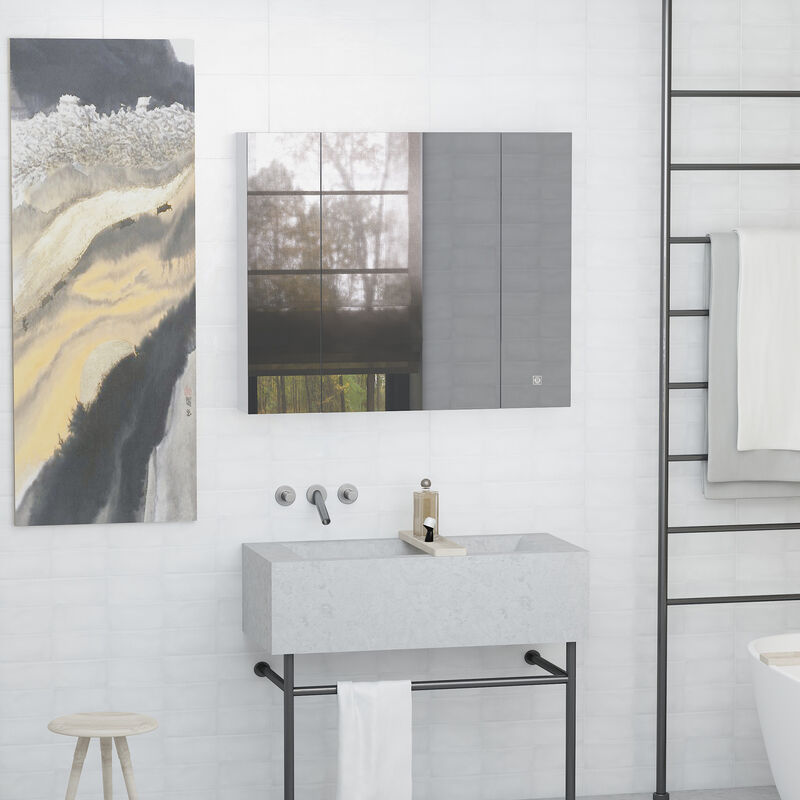 LED Lighted Mirror Cabinet Wall-Mounted Bathroom Organizer w/ Touch Switch