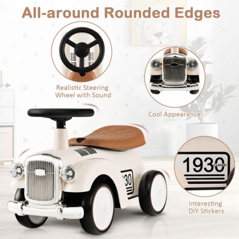 Kids Sit to Stand Vehicle with Working Steering Wheel and Under Seat Storage-White