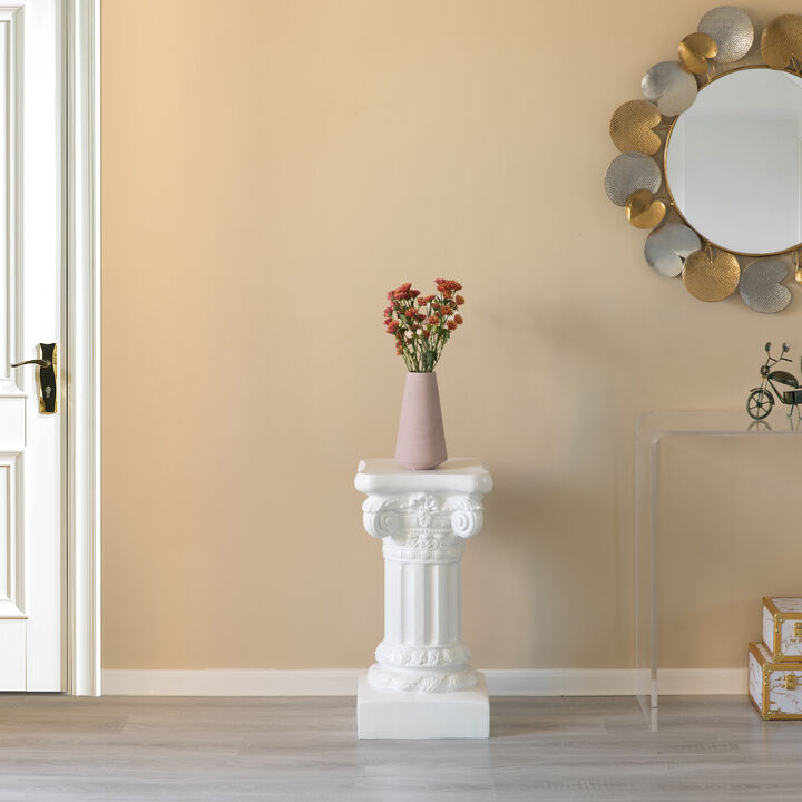 Decorative Fiberglass White Plinth Roman Style Column Ionic Piller Pedestal Vase Stand for Wedding or Party, Living Room, or Dining Room Decor - Photography Props - Sculpture Display - Greek-inspired Luxury Decor Piece with Ornate Accents, 27 Inch