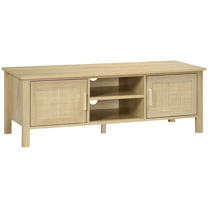Boho Entertainment Center: TV Stand with Rattan Door for 60" Screens