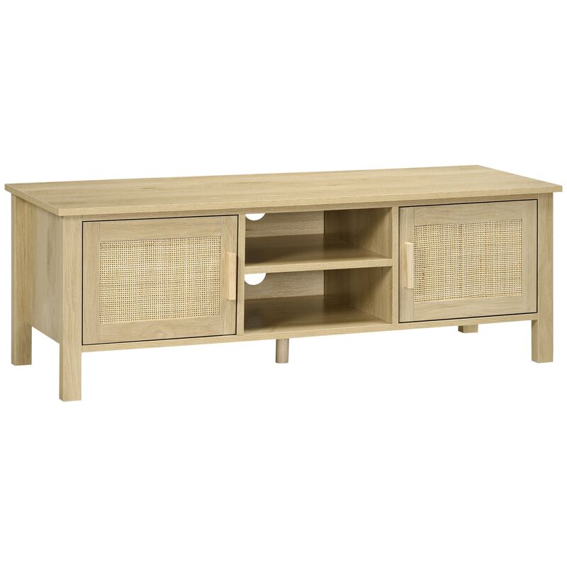 Boho Entertainment Center: TV Stand with Rattan Door for 60" Screens
