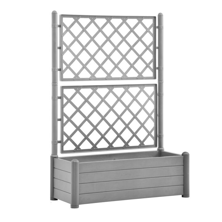 Simi Garden Flower Planter with Trellis, 17x40x56 Classic Stone Gray - Benzara