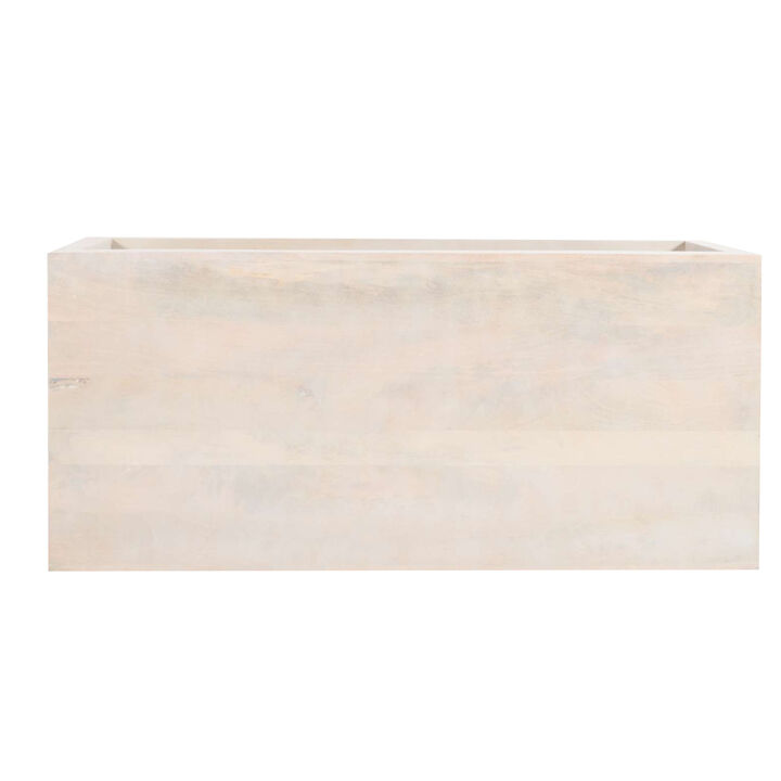 Keli Coffee Table, 58 Inch Minimalist Open Frame, Rustic Washed White Mango Wood