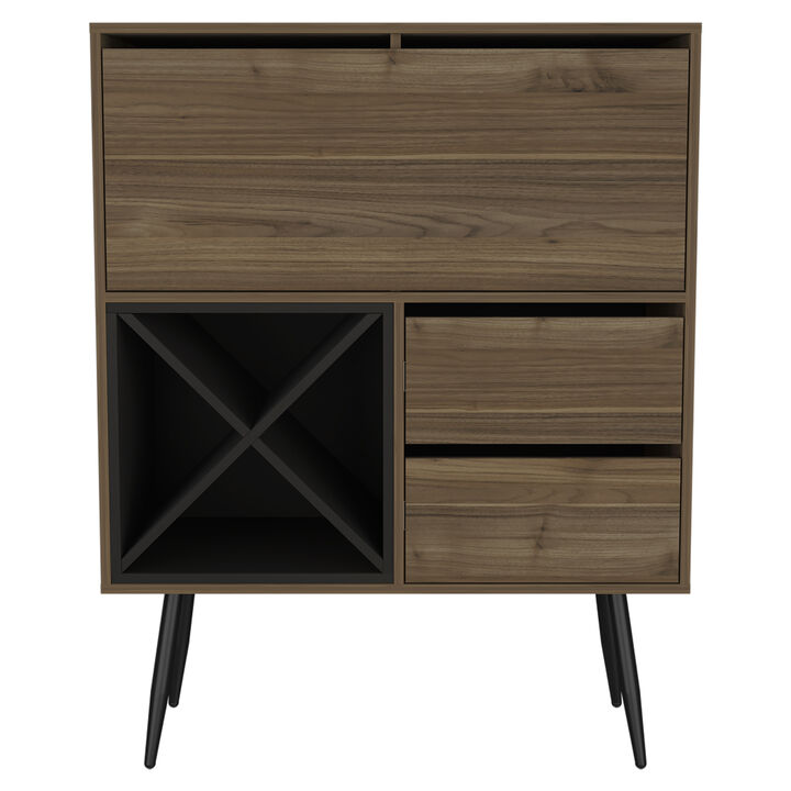 DEPOT E-SHOP Thistle Bar Two Drawers, Four Double Racks, Single Cabinet, Mahogany / Black