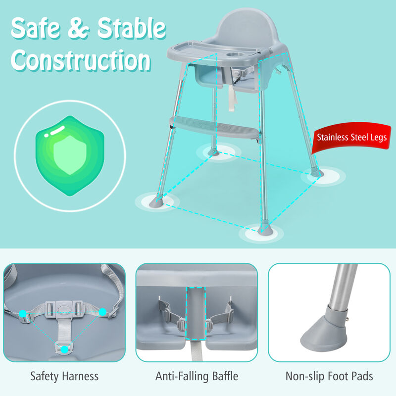 4-in-1 Convertible Baby High Chair with Removable Double Tray