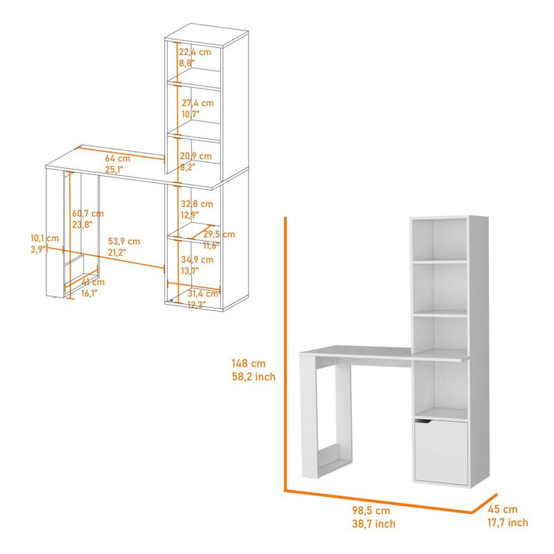 Peterson Computer Desk With 4-Tier Bookcase And 1-Door Cabinet