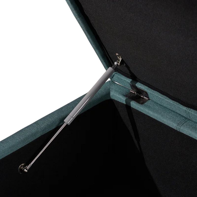 Carl Storage Ottoman, Teal Tufted Fabric, Soft Cushion, Black, 35 Inch - Benzara