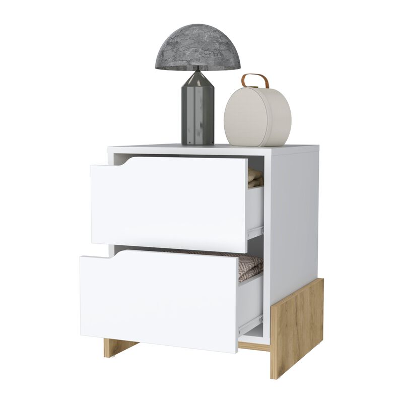Streamdale Ralston 2-Drawer Nightstand In White And Macadamia