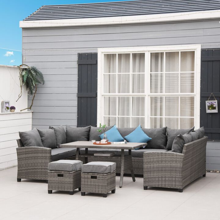 Mixed Grey Patio Set: 6-Piece Wicker Conversation Furniture with Coffee Table