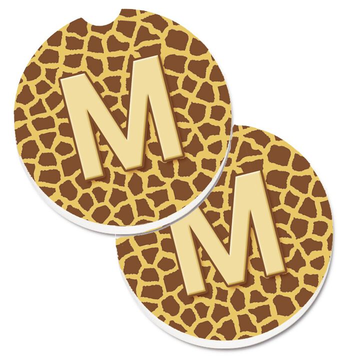 Caroline's Treasures Monogram Initial M Giraffe Set of 2 Cup Holder Car Coasters CJ1025-MCARC, 2.56, Multicolor