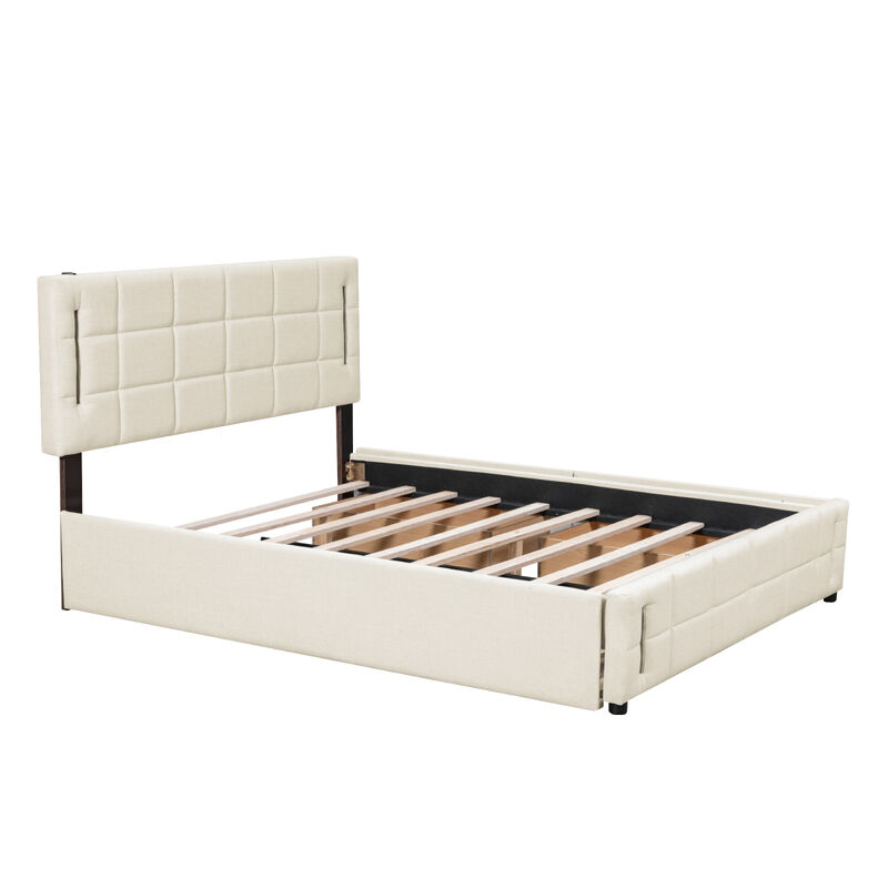 Streamdale Queen Size Upholstered Platform Bed With Trundle And Drawers