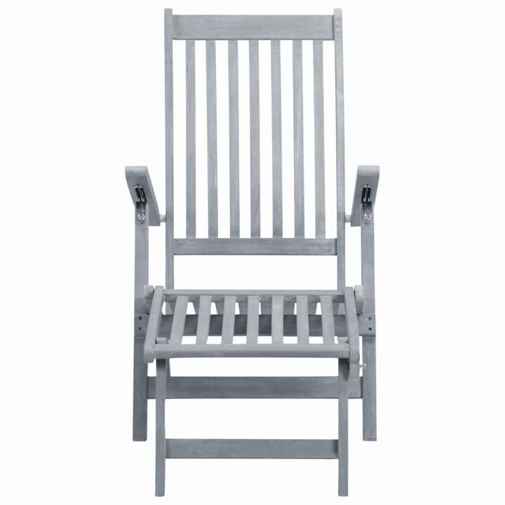vidaXL Outdoor Deck Chair with Footrest Grey Wash Solid Acacia Wood (Set of 2)