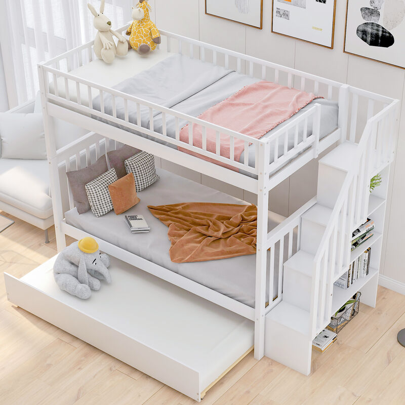 Merax Solid Bunk Bed with Trundle and Storage
