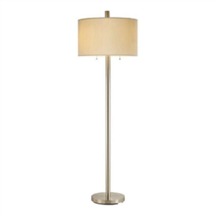 Sleek Satin Steel Floor Lamp with Oversized Silk Drum Shade