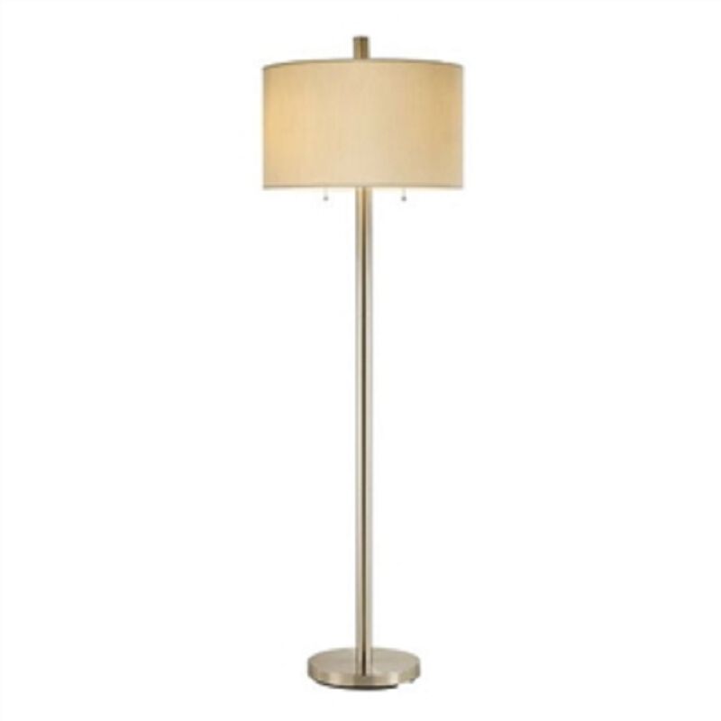 Sleek Satin Steel Floor Lamp with Oversized Silk Drum Shade