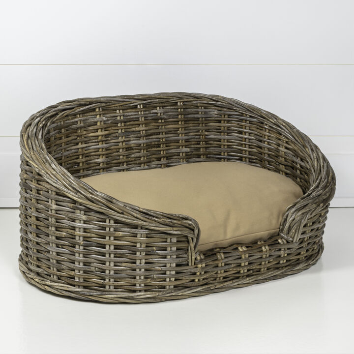 Curvy Classic Handwoven Rattan Dog Bed with Machine-Washable Cushion