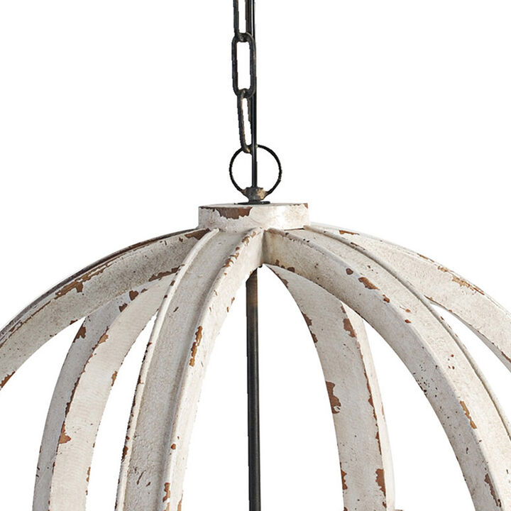 22 Inch 6 Light Wood Chandelier, Candelabra Style,Classic, White Finish-Benzara
