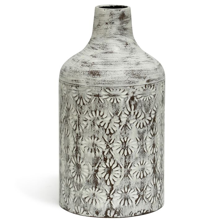 Large White Washed Floral Vase